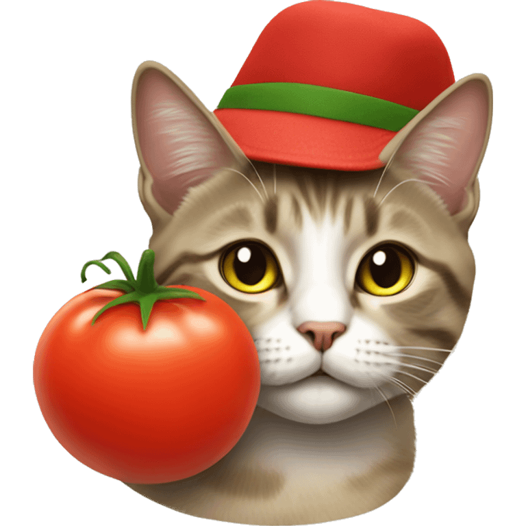 Cat with a tomato hat emoji