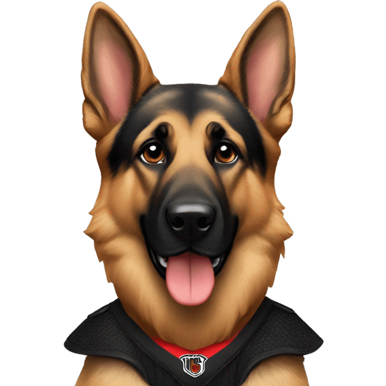 German shepherd wearing chicago blackhawks jersey emoji