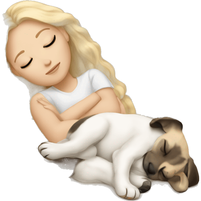 White girl blonde hair sleeping with puppy emoji