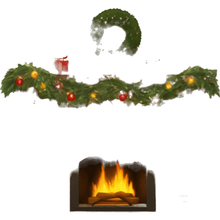 Brick Fireplace with wreath and Christmas lights and stockings emoji