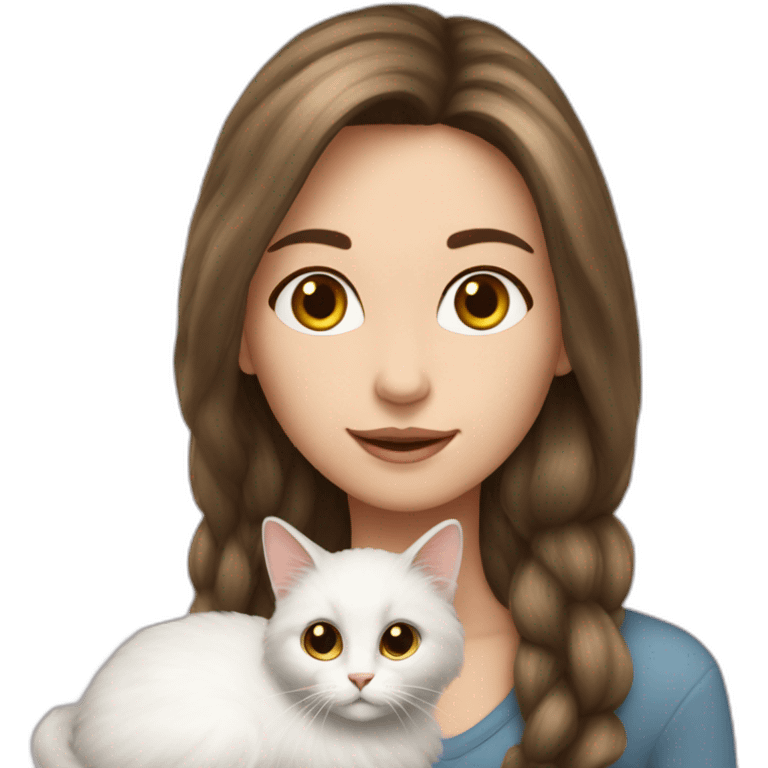 Girl-long-hair-brunette-and-cat-angora-white emoji