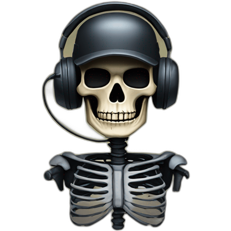 Military Skeleton mask with a long black mask underneath it and headset with a microphone emoji