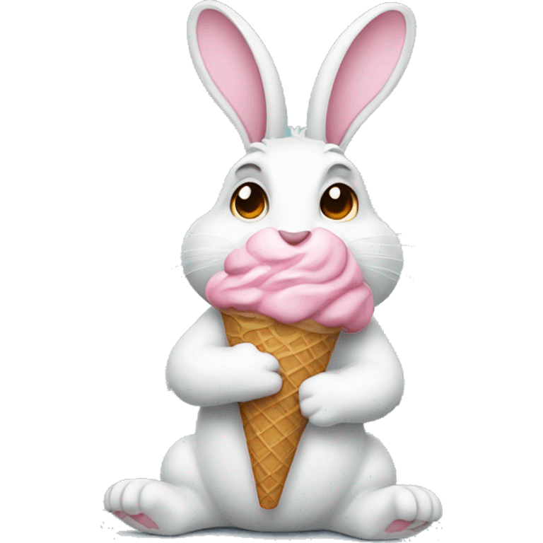 a rabbit that has a ice cream on its hand emoji