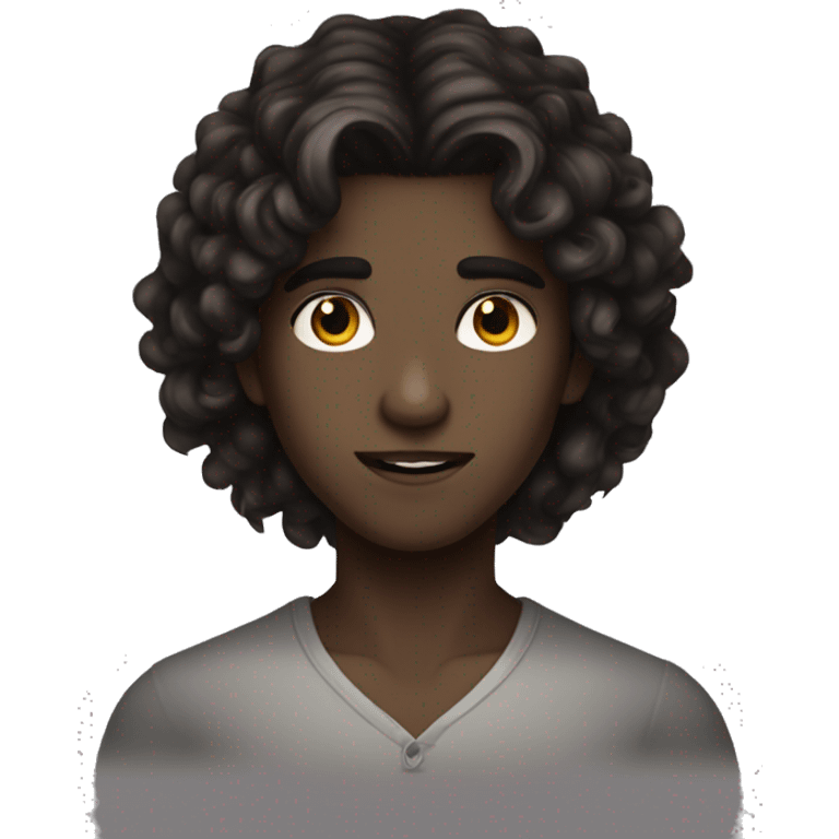 feminine boy with long curly dark brown hair and brown eyes vampire emoji