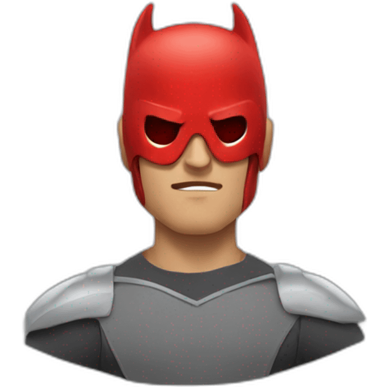 Blind superhero head with red helmet that has dark red eye holes that has horns emoji