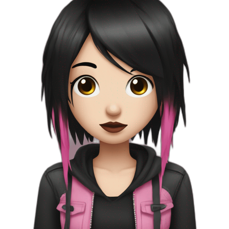 2007 emo girl with black hair and one pink strand grunge style emoji