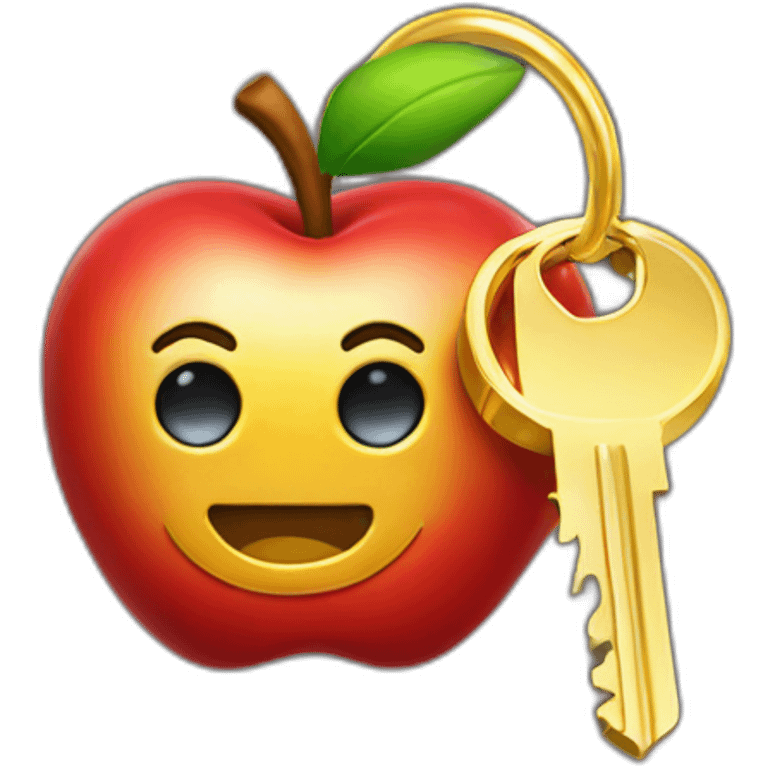 Apple keychain with gold key and a vault emoji