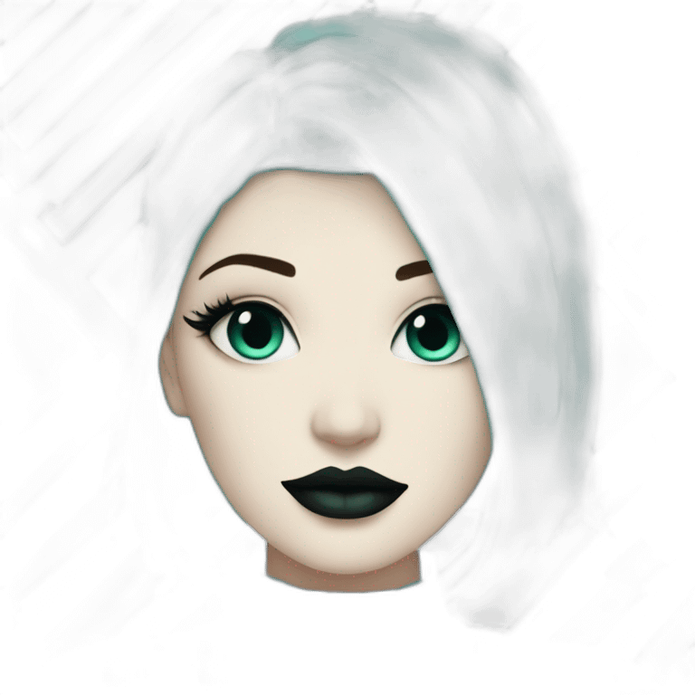 Pale skin girl dark turquoise lips short dark turquoise hair with black stripes  emoji