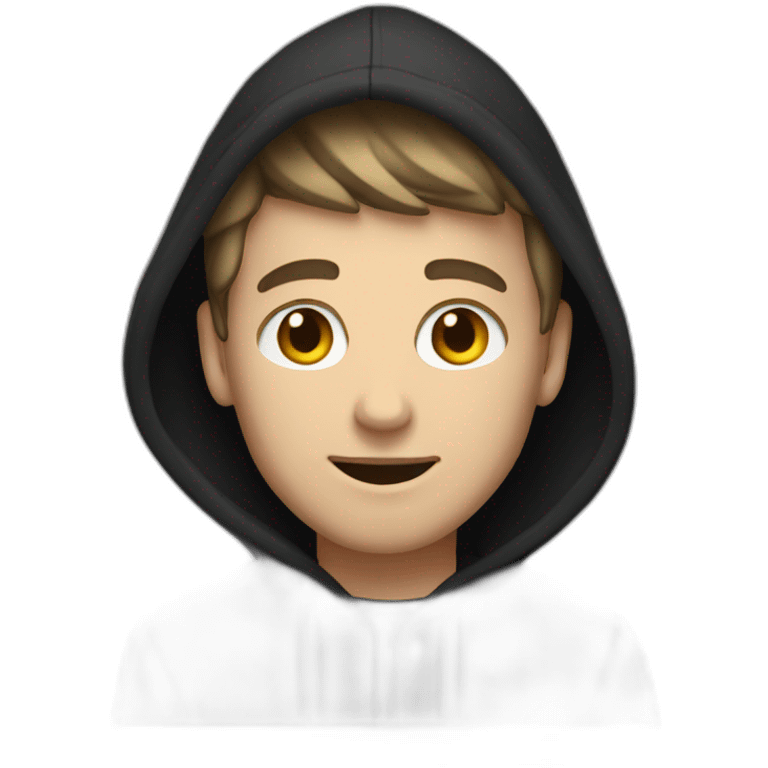 White Young man with a dark hood behind his laptop emoji