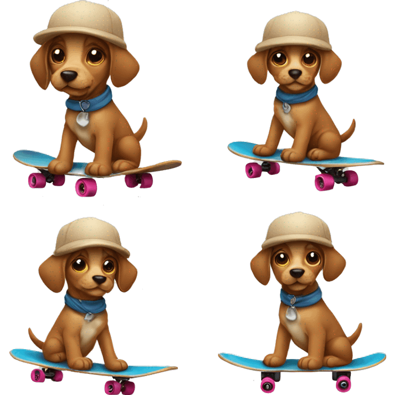 Puppy wearing hat riding skateboard  emoji