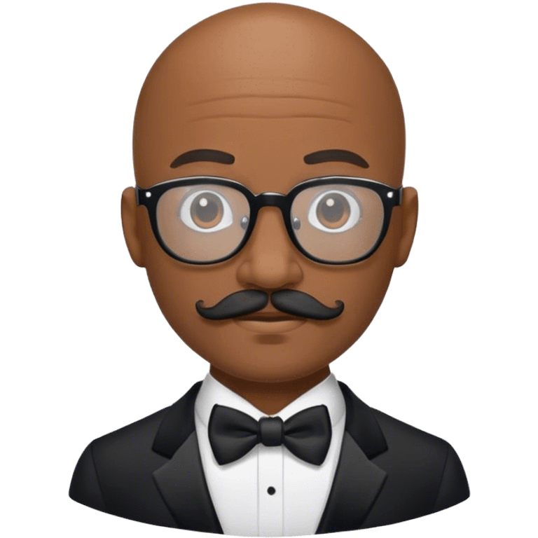 Bald black man with glasses and mustache in tuxedo  emoji