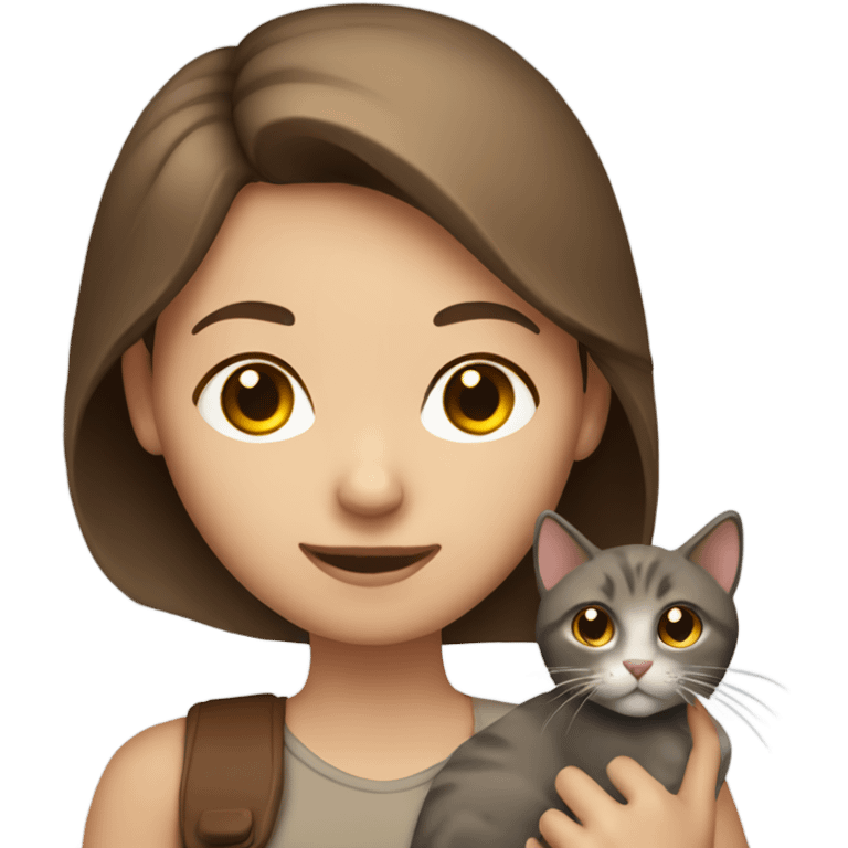 light brunette girl holding a brown/grey cat emoji