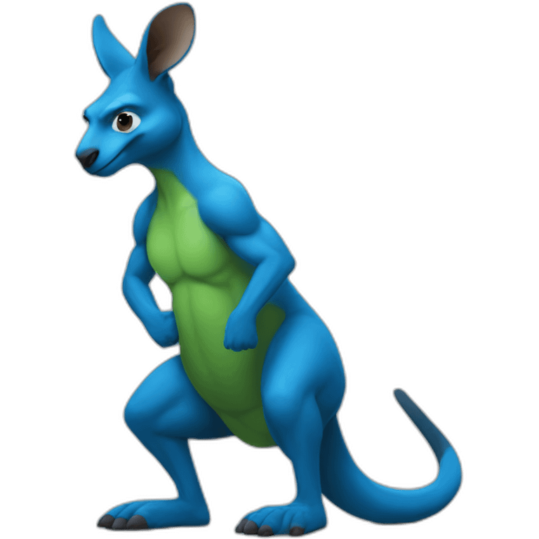 Blue coloured kangaroo with hulk like muscles flexing emoji