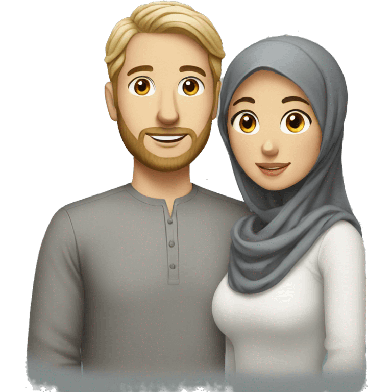 Wife with hijab with white husband wavy hair emoji