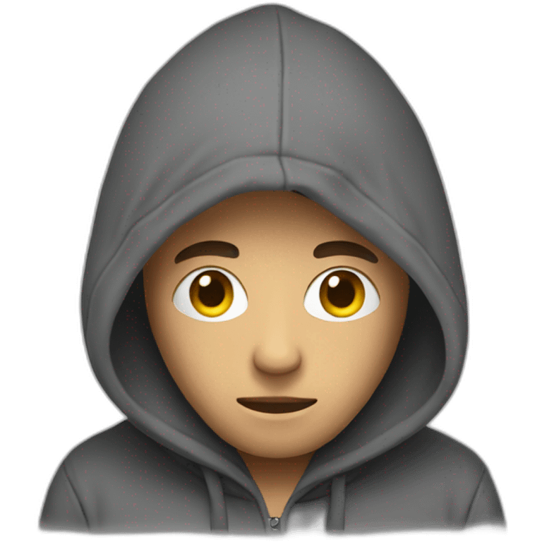 a man in hoodie with hidden face emoji