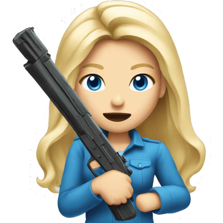 Mad long Blonde hair blue eyes girl holding gun up emoji