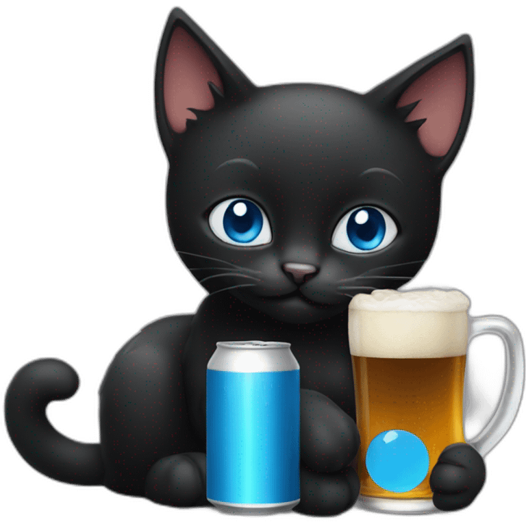 black cat with blue eyes holds beer emoji