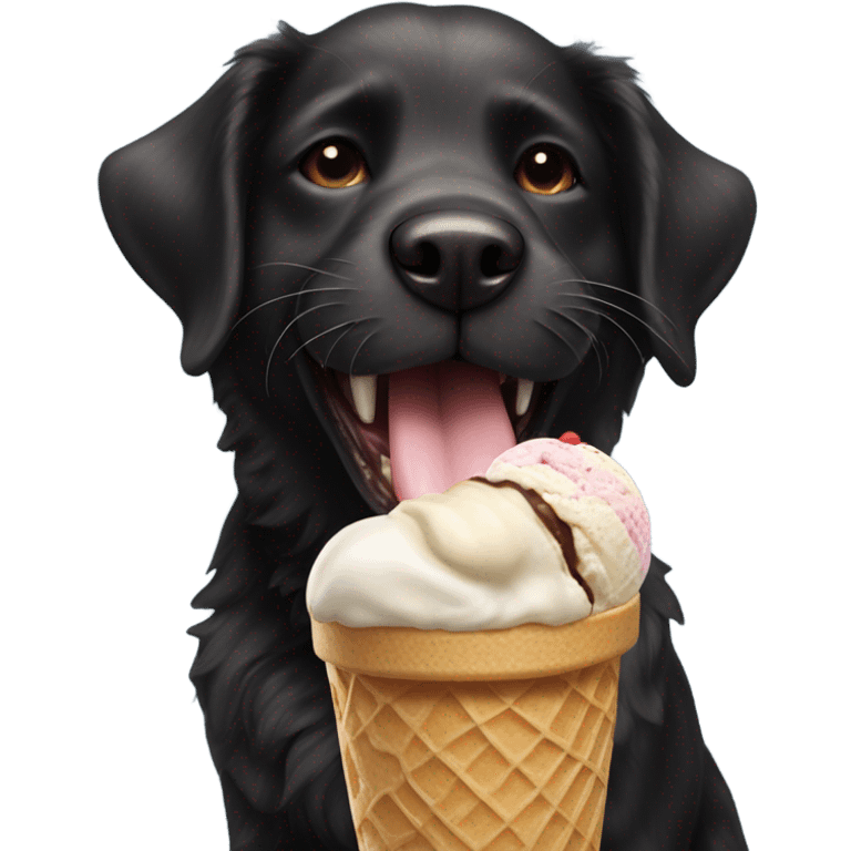 Black fur Dog eating ice cream emoji