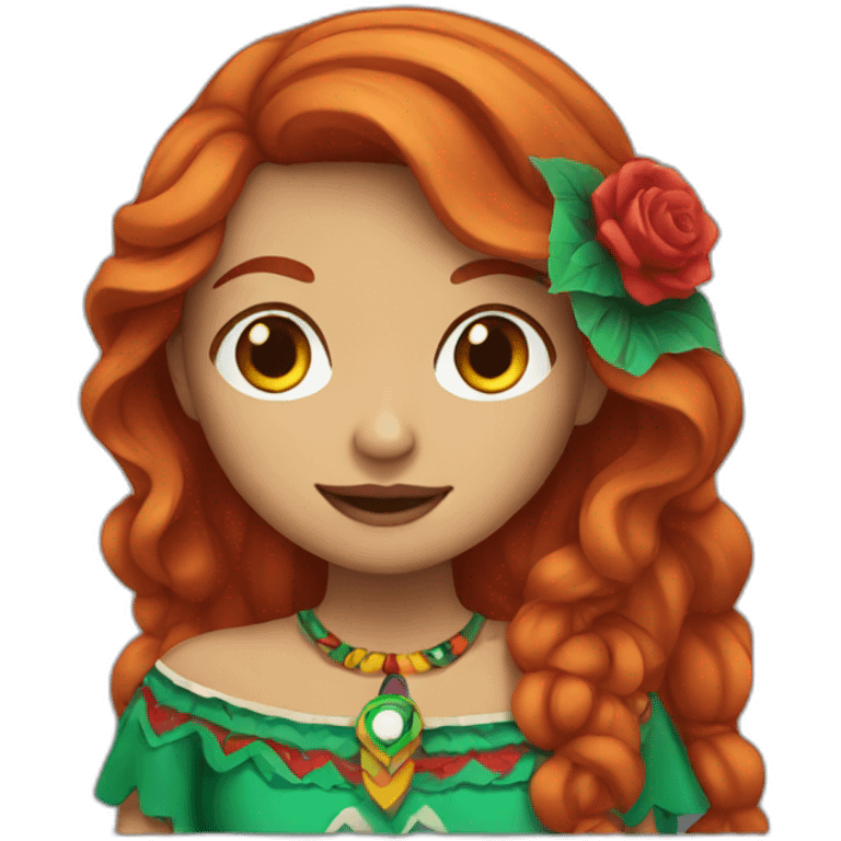 Redhead girl dressed as a Mexican emoji