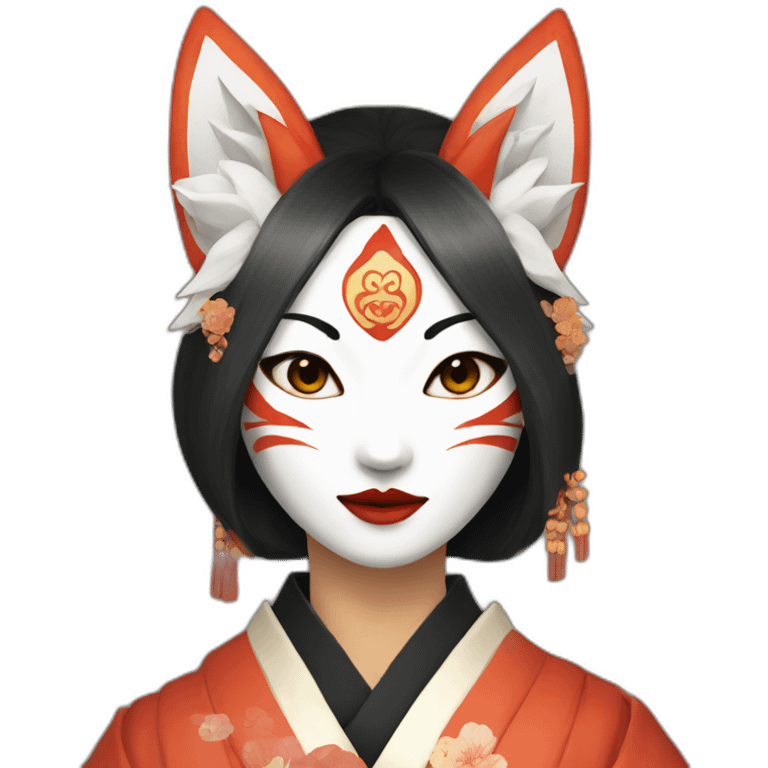 woman wearking kitsune japanese mask emoji