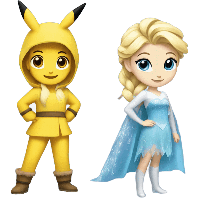 anna and elsa dressed up in pikachu costumes emoji