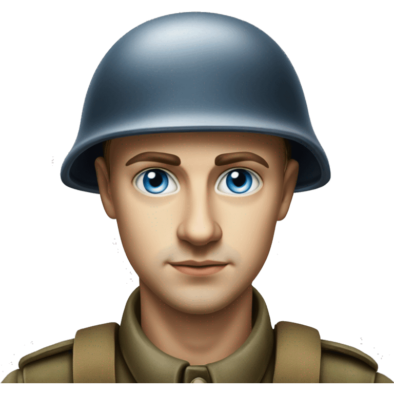 blue eyed  guy 28 years old german soldier in helmet 1940 photorealistic serious emoji