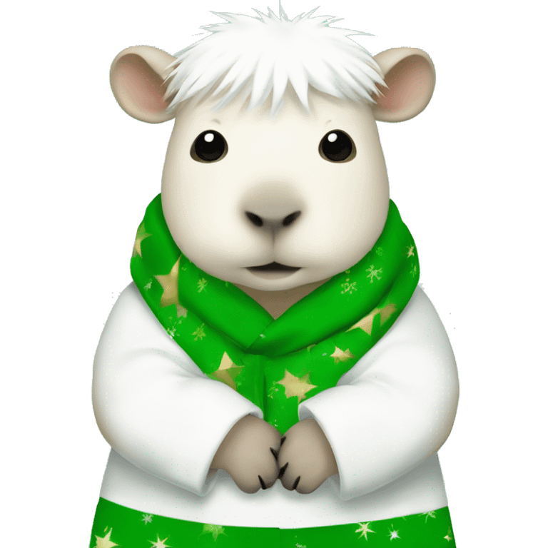 White capybara with green Christmas ￼ pyjamas emoji