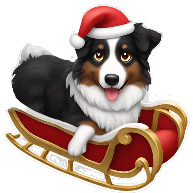 Black tri Australian shepherd in Santa’s sleigh emoji