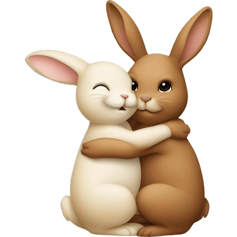 Brown bunny hugging beige bunny emoji