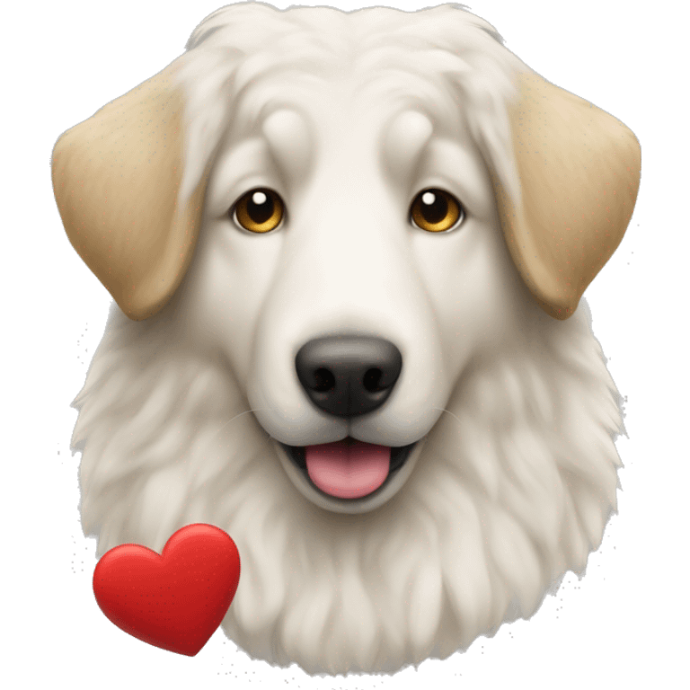 Maremma sheep dog with a red collar and a teddy bear  emoji