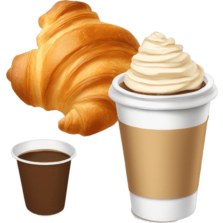 Disposable cup with cappuccino and croissant emoji