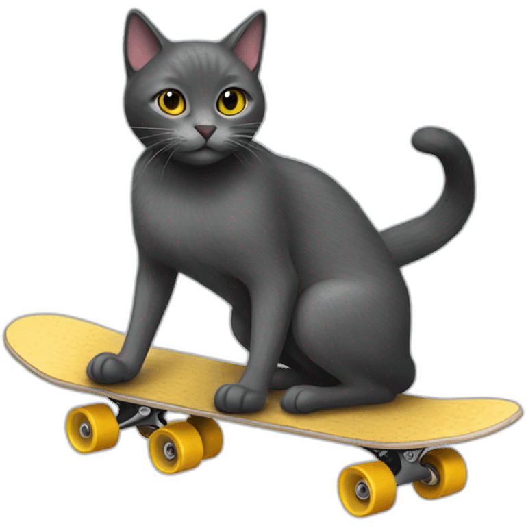 Grey and black Cat on a skate board emoji