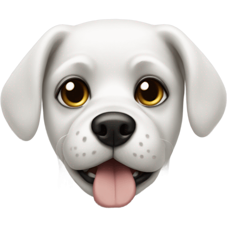 White dog with black eye patch and black ear emoji