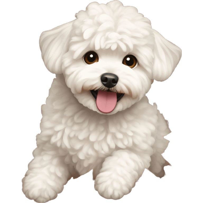 White maltipoo playing in autumn leaves emoji