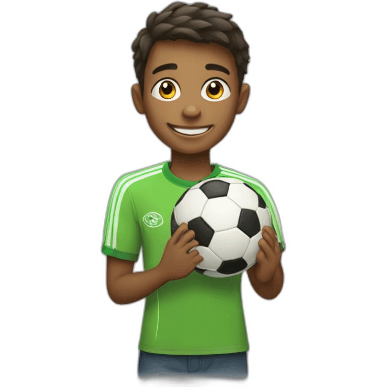 cheerful boy with a soccer ball emoji