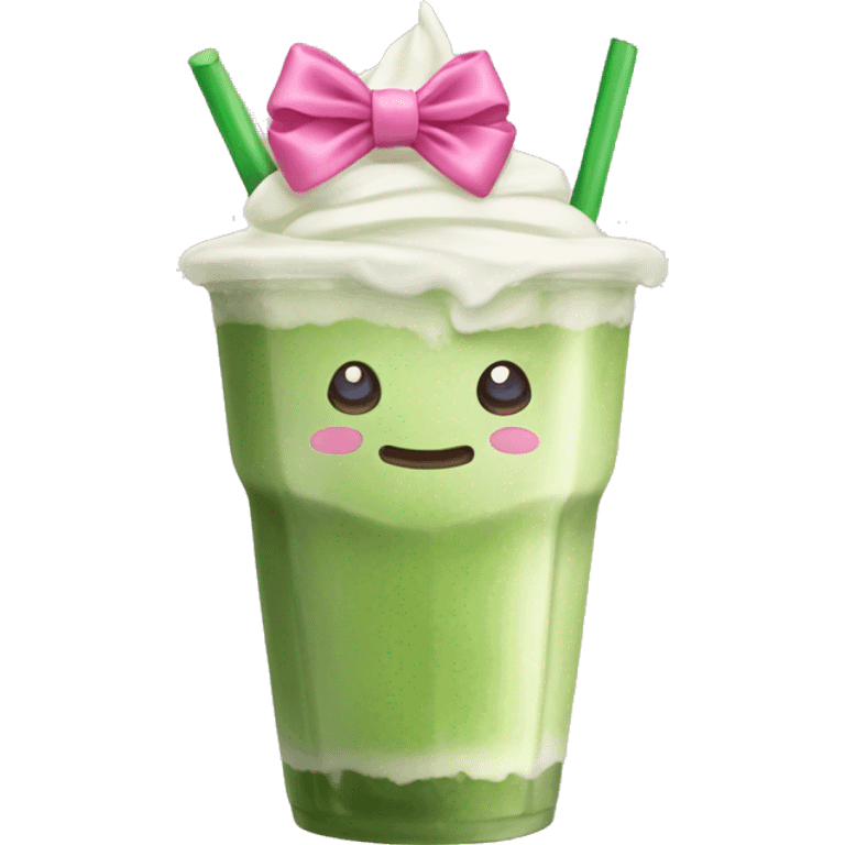 iced matcha latte with a cute pink bow  emoji