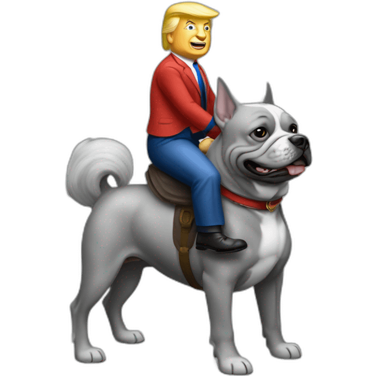 trump rides a grey french buldog emoji