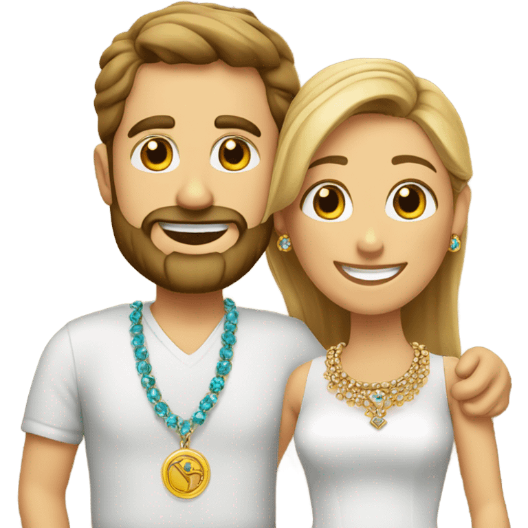 happy husband with beard and wife with jewelry emoji