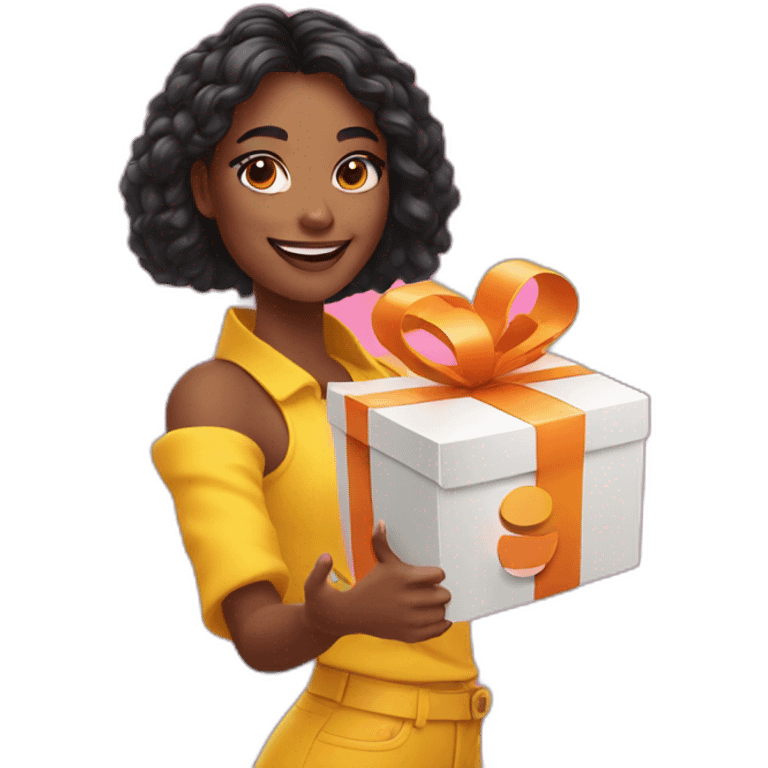 influencer taking a selfie holding a bright box in her arms emoji