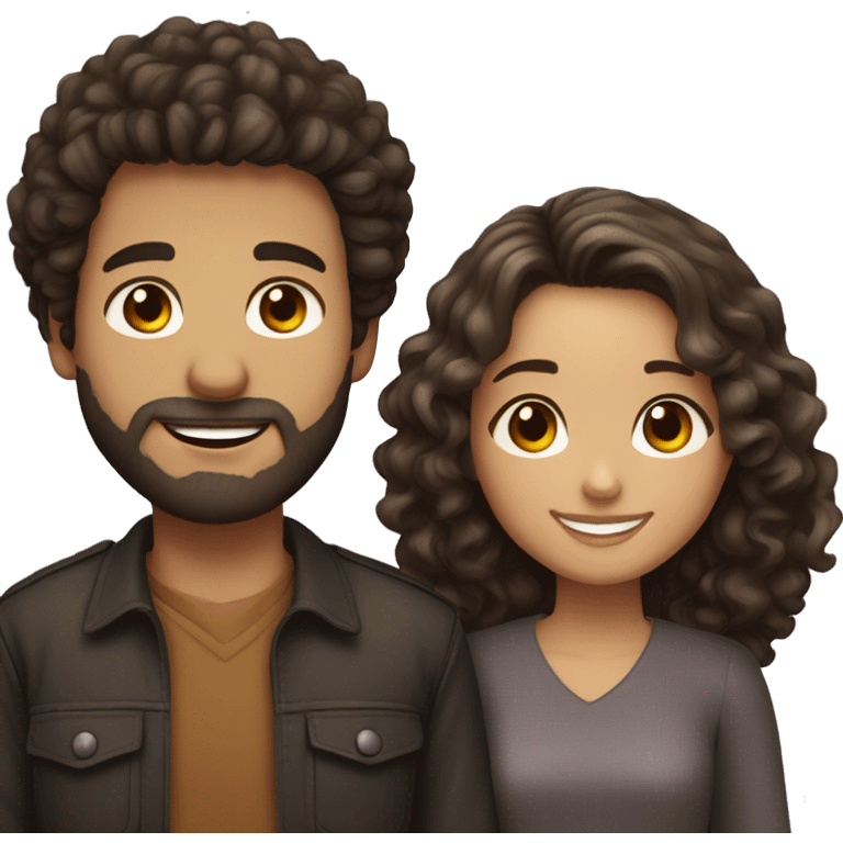 Happy couple : girl brown hair and brown eyes, boy dark curly hair with beard emoji