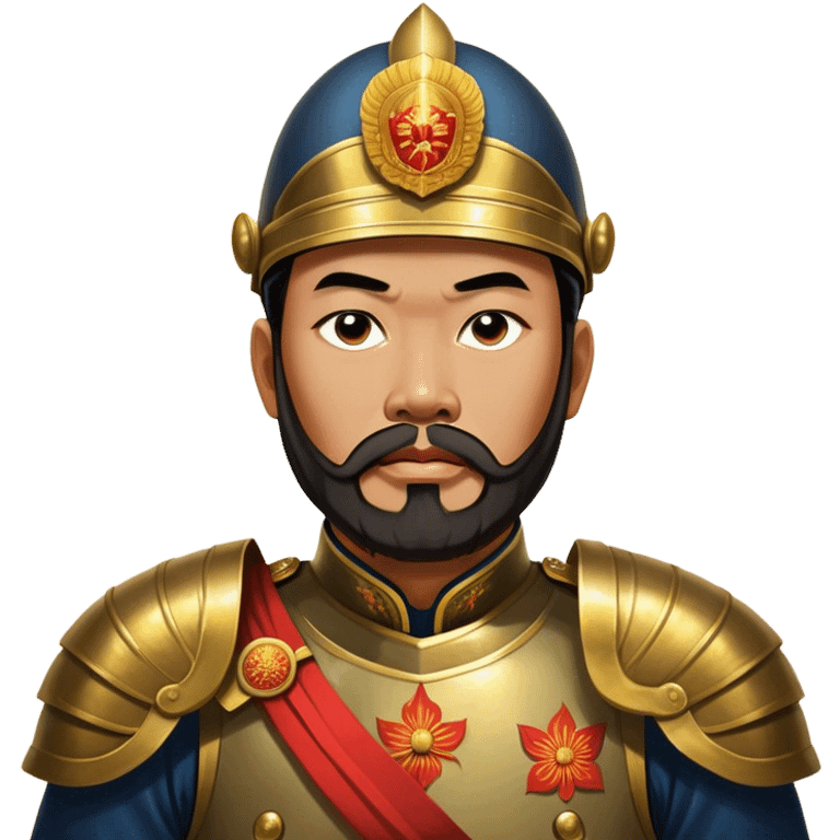 ​Cinematic Realistic Portrait of Trần Hưng Đạo, depicted as a revered Vietnamese general with his characteristic traditional Vietnamese beard and historic armor, his determined gaze illuminated by dramatic historical lighting that evokes his legendary martial spirit and leadership, emoji