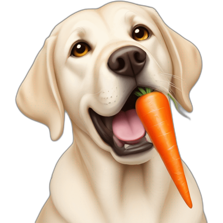 badly behaved pale labrador eating a carrot emoji