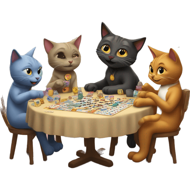 cats playing a board game at a birthday party emoji