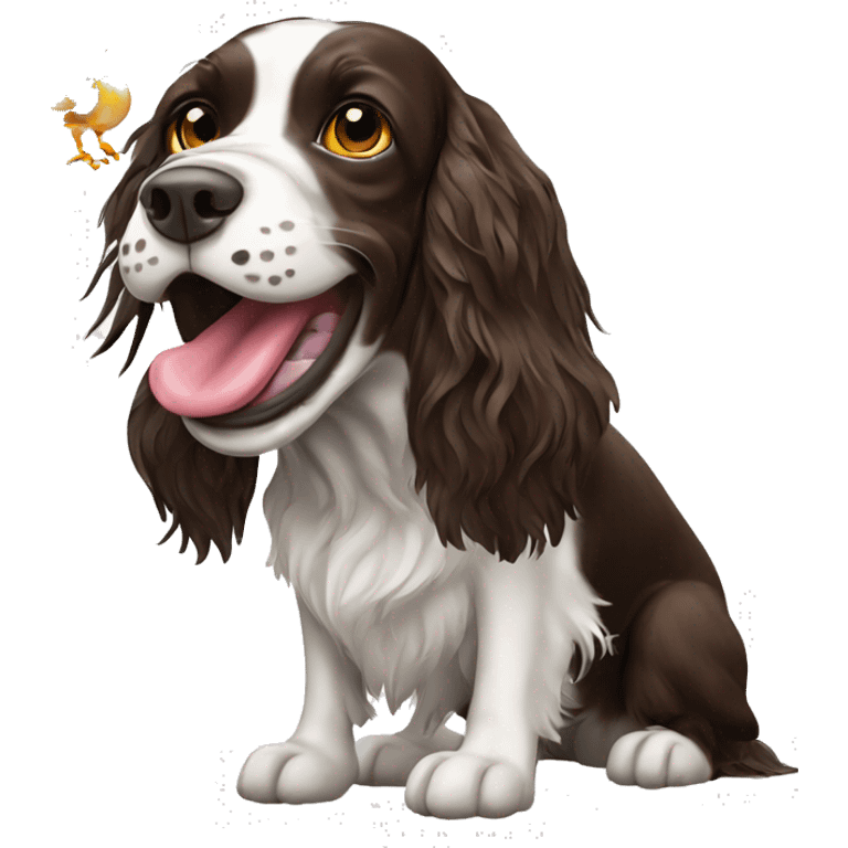 Springer spaniel with bird in mouth emoji