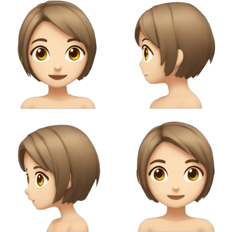 Cute anime girl, short hair, brown eyes,  emoji