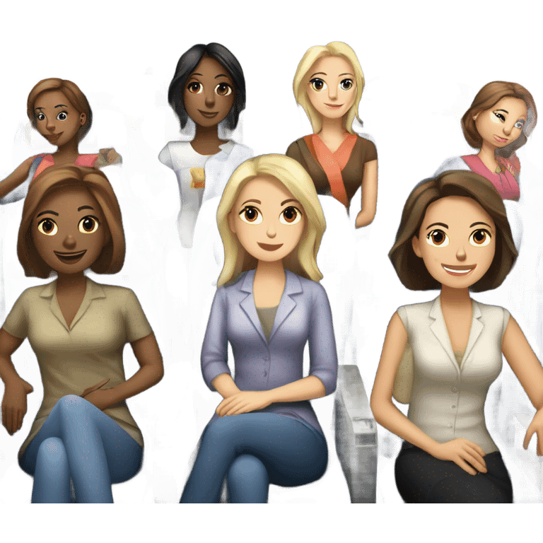 Group of 6 Caucasian women riding in a airplane  emoji