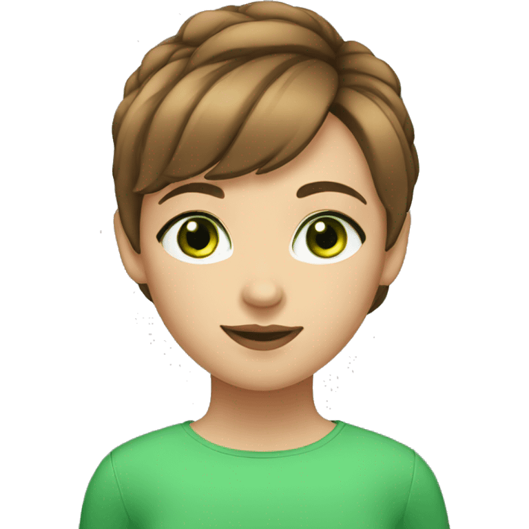 girl with eyelashes and a brown short hair and green eyes emoji