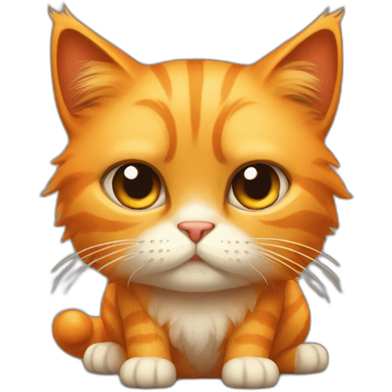 full body orange cute hairy cat with grumpy face and mangos aroung emoji