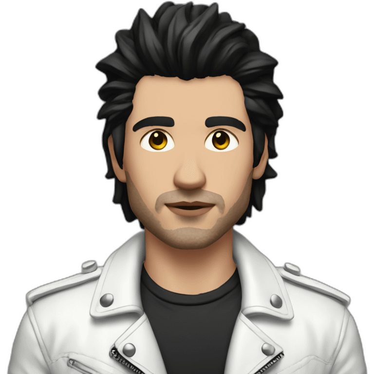 Punk male,dark hair, with white leather jacket,pink tshirt emoji