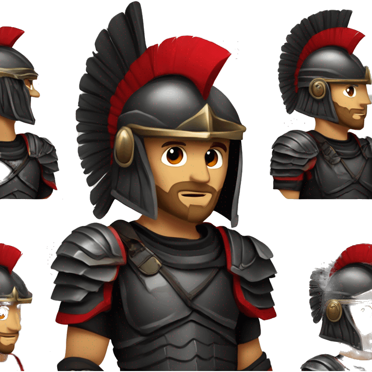 Fantasy spartan warrior male wearing detailed black armor with a red plumed helmet
 emoji